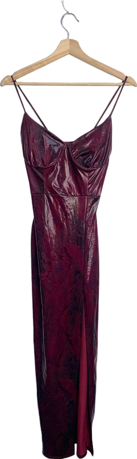 Fashion Nova Burgundy Snake Print Satin Dress XS