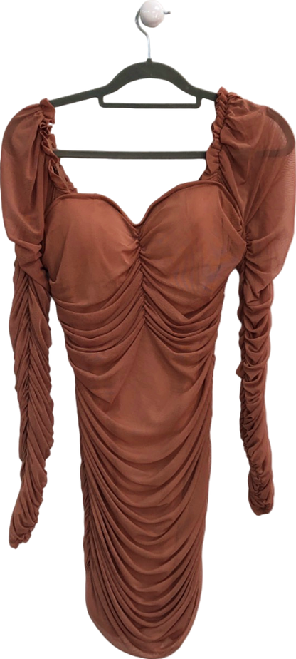 Fashion Nova Brown Ruched Long Sleeve Mini Dress UK S