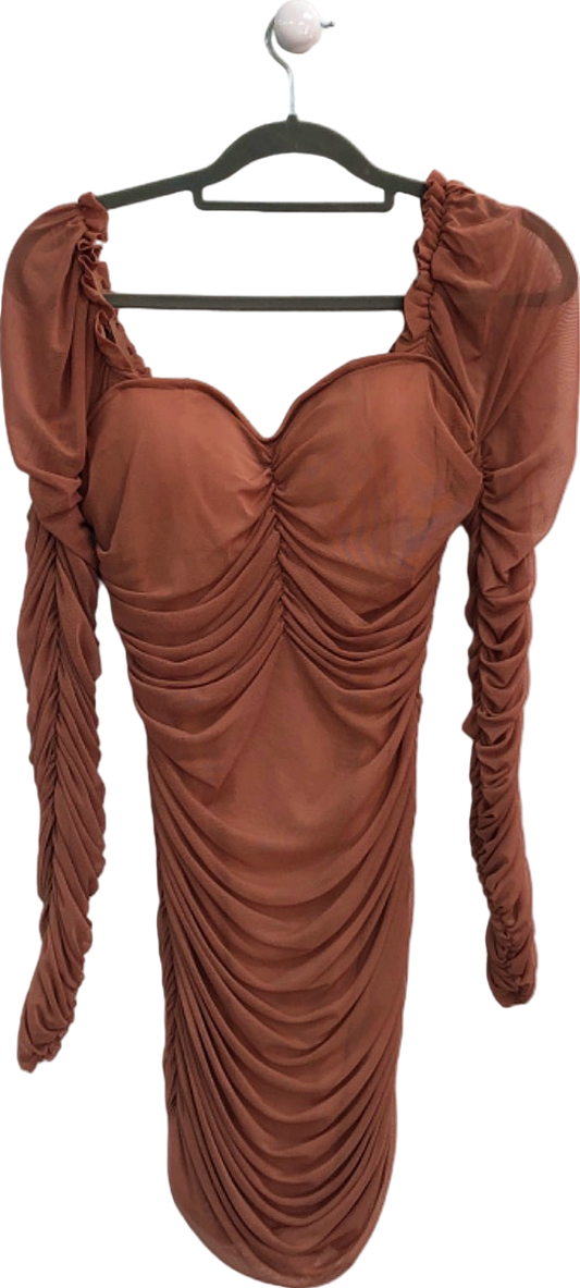 Fashion Nova Brown Ruched Long Sleeve Mini Dress UK S