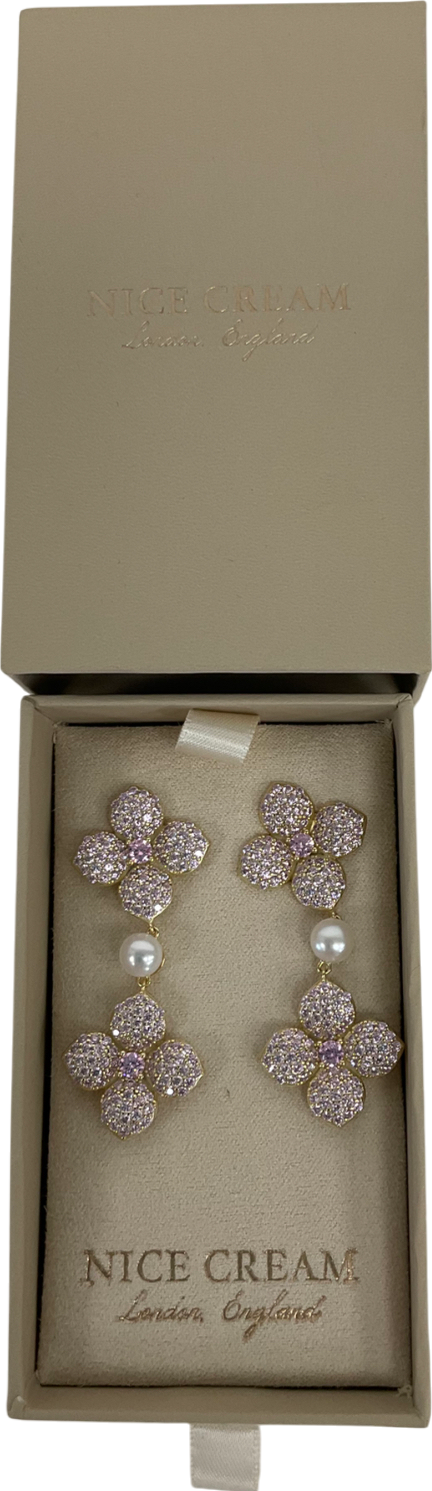 Nice Cream Metallic Hydrangea Pearl Drop Earrings