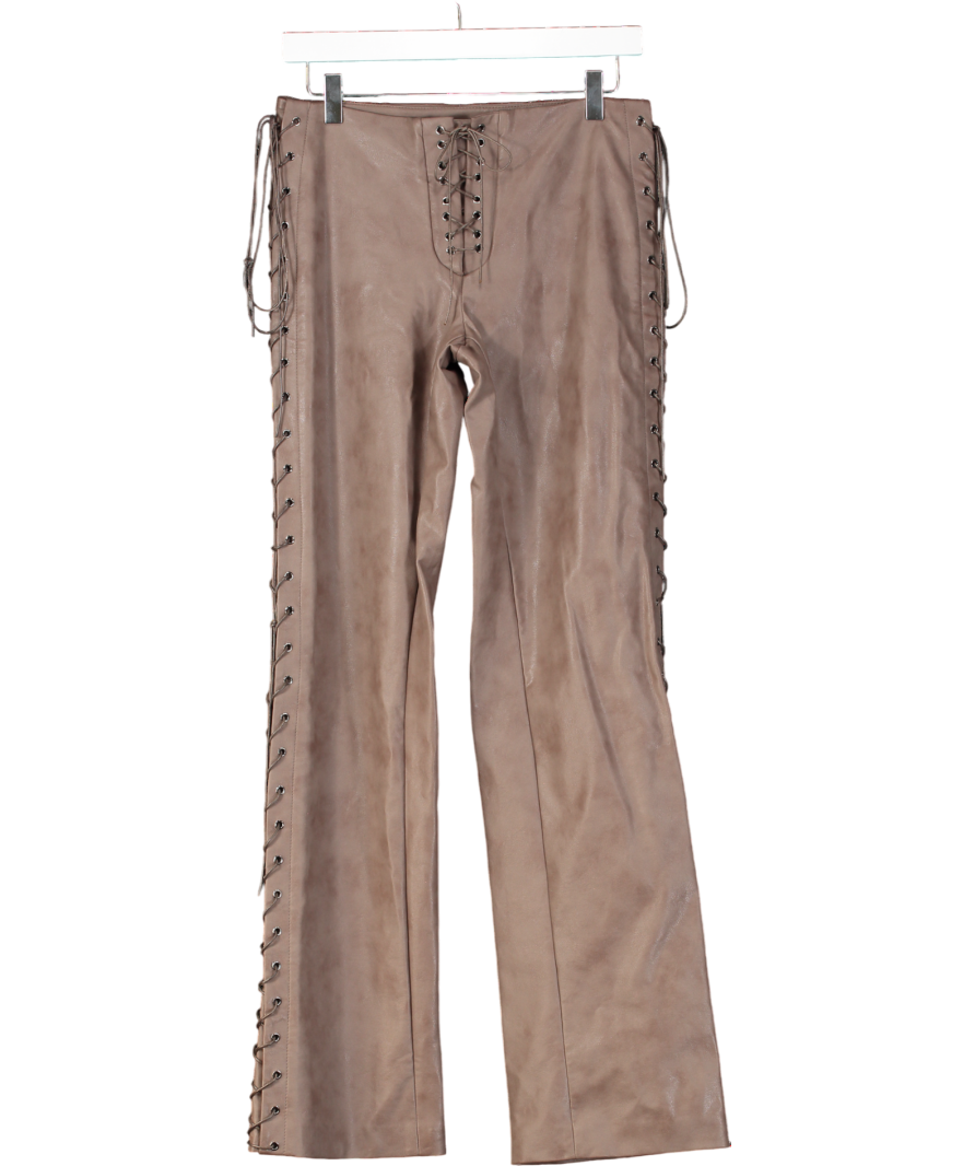 House of CB Drew Mocha Vegan Leather Lace Up Trousers UK S