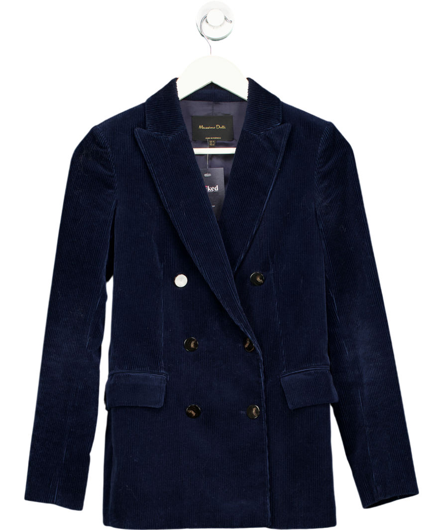 Massimo Dutti Blue Double Breasted Cord Blazer UK 6