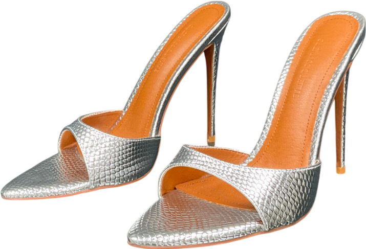 Cult of coquette Metallic Gia Silver Reptile Vegan Mules 120 Mm UK 6 EU 39 👠