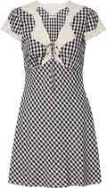 RIXO Black / Ivory Lacie Lace-trimmed Checked Crêpe Minidress UK 10