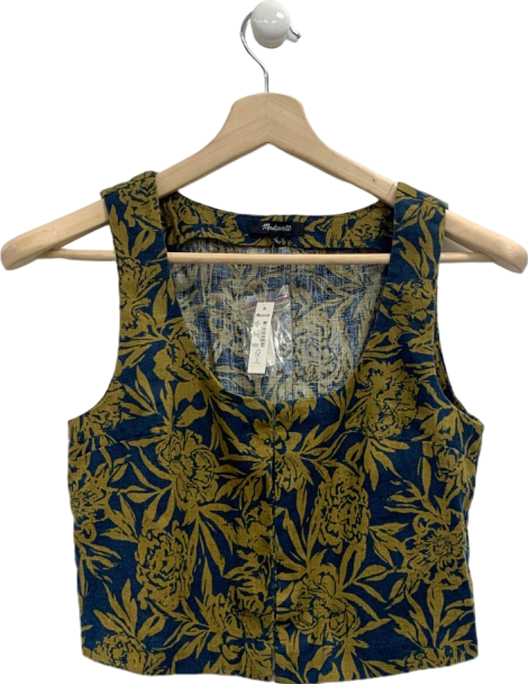 Madewell Blue/Yellow Floral Cropped Vest Top UK XS