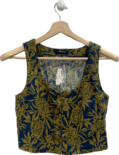 Madewell Blue/Yellow Floral Cropped Vest Top UK XS