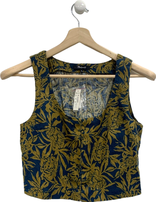 Madewell Blue/Yellow Floral Cropped Vest Top UK XS