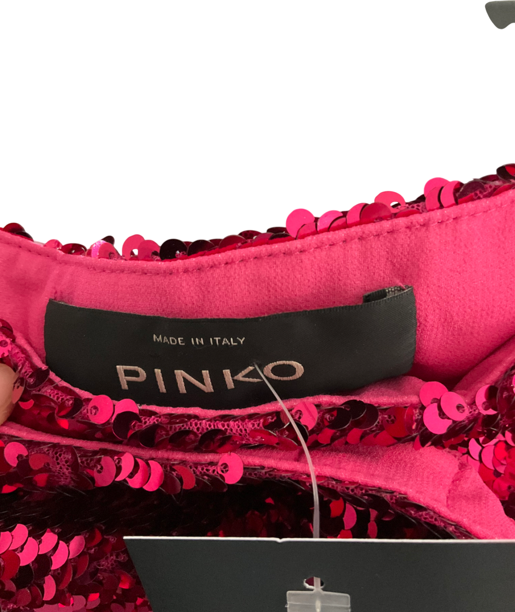 Pinko Sequin Pink ruffle front mini Skirt UK S
