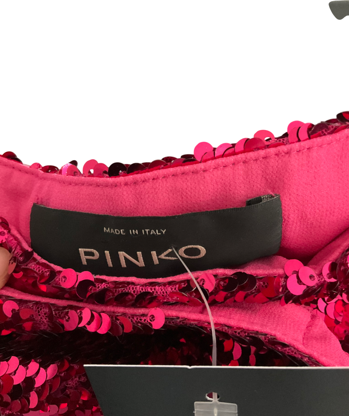 Pinko Sequin Pink ruffle front mini Skirt UK S