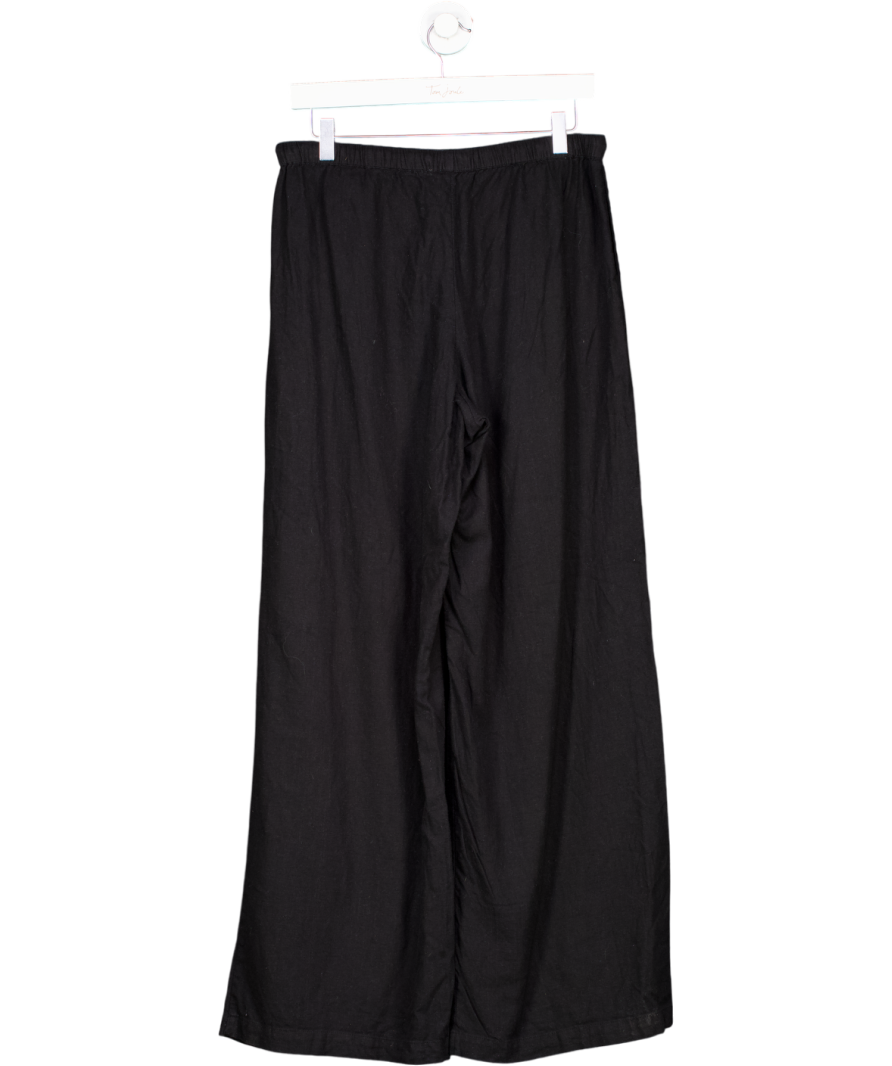 Black Wide Leg Linen Trousers UK S