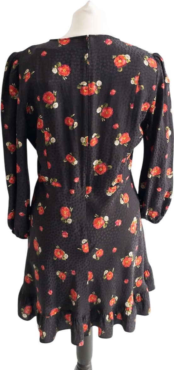 The Kooples Black / Red  English Flower Jacquard Mini Dress Sz3 UK 12