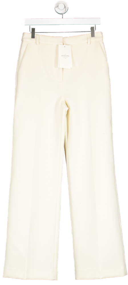 Sezane Cream Matheo Wool Blends Trousers  Ecru UK 10