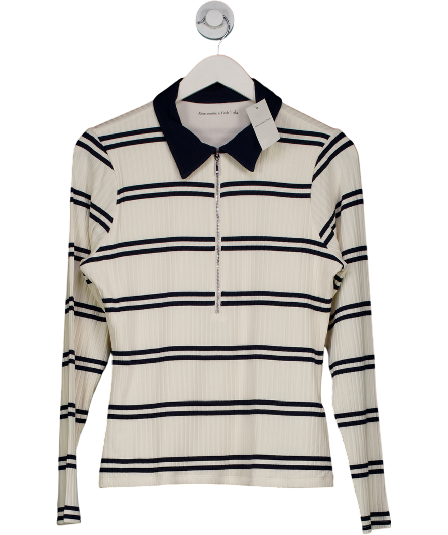 Abercrombie & Fitch Cream Zip Up Polo Top UK L