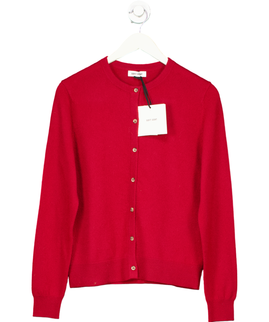 Soft Goat Lipstick Red 100% Cashmere Fine-knit Buttoned Cardigan UK S