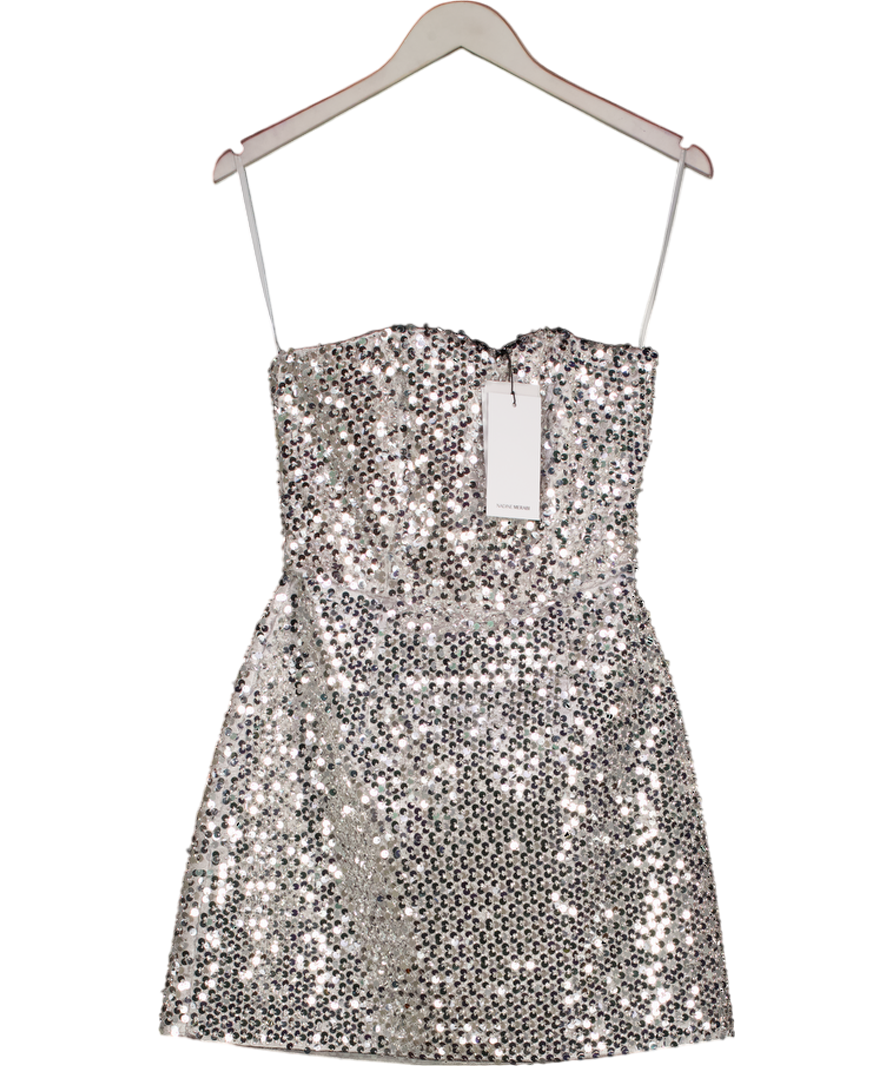 Nadine Merabi Lucia Silver Sequin Structured Mini Dress UK 8