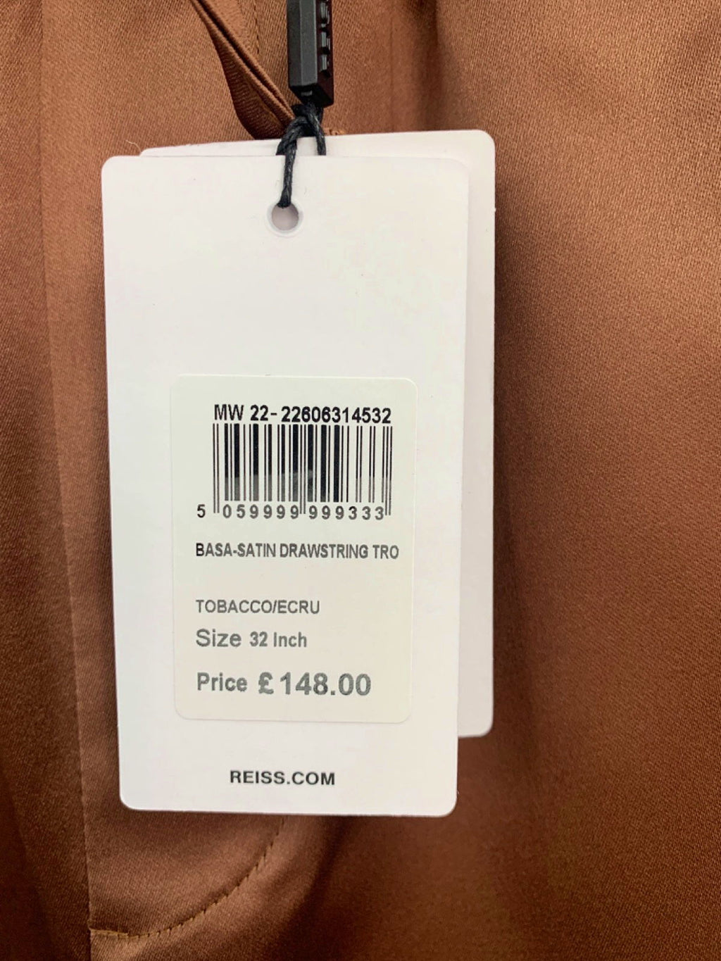 Reiss Tobacco Satin Drawstring Trousers W32