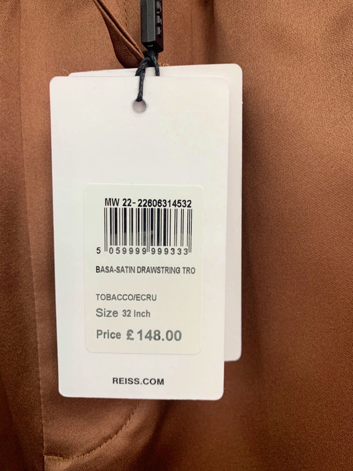 Reiss Tobacco Satin Drawstring Trousers W32