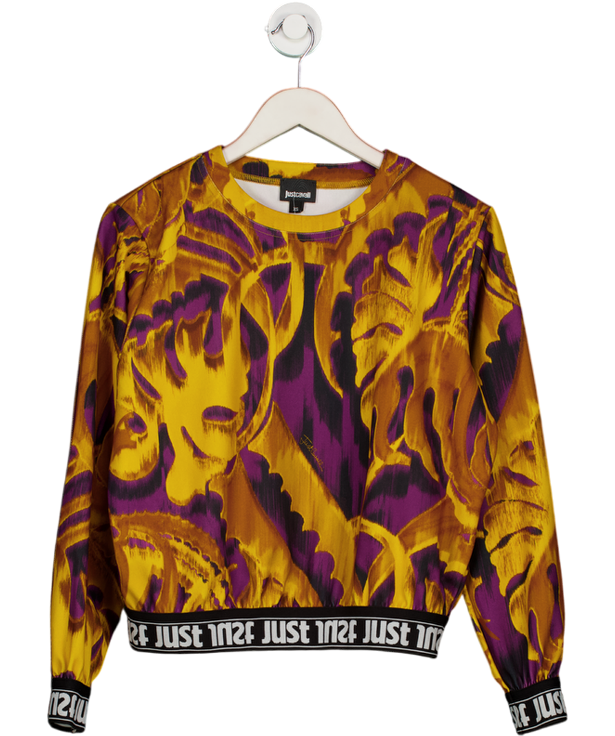 JUST CAVALLI Purple / Yellow Logo Tape Blouse UK XS