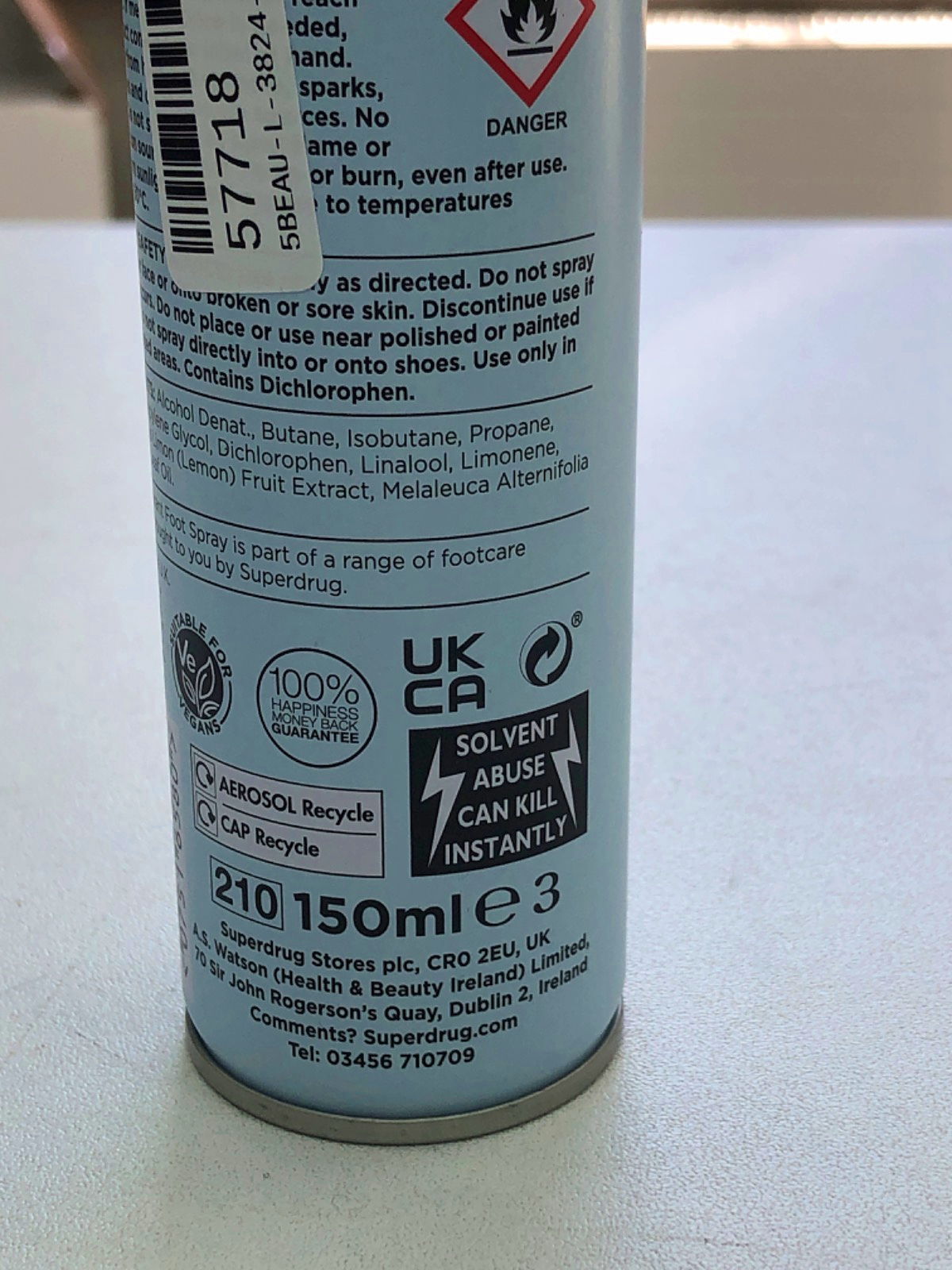 Superdrug Deodorant Foot Spray With Lemon and Tea Tree 150ml