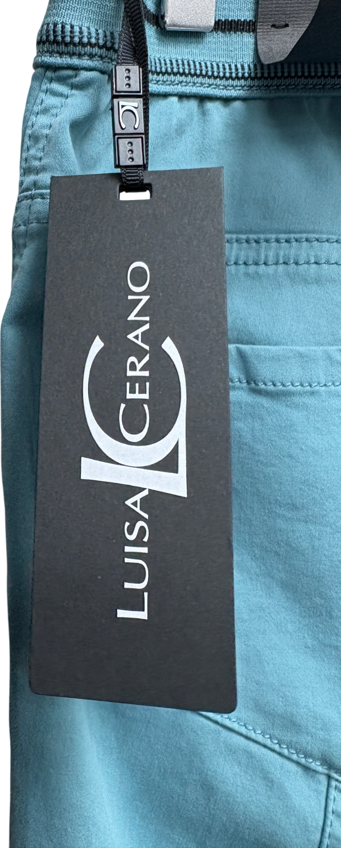 Luisa Cerano Smoky Aqua Tapered Jean Trousers UK 10