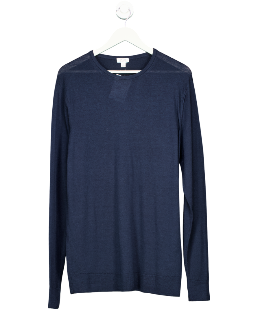 Sunspel Blue Extra Fine 100% Merino Wool Crew Neck Jumper UK L