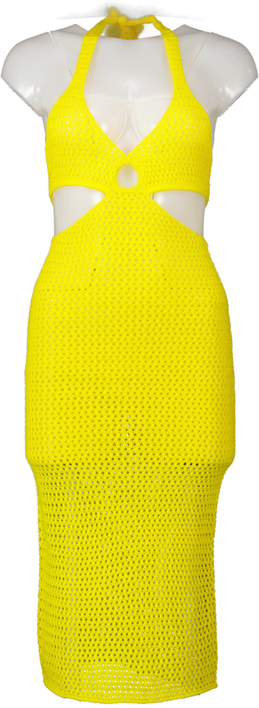 boohoo Yellow O Ring Cut Out Crochet Midi Dress UK S