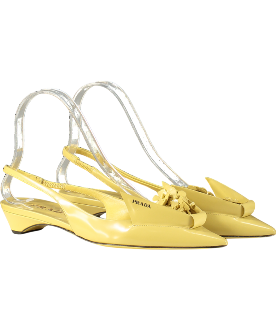 PRADA Yellow Brushed Leather Slingback Pumps With Floral Appliques UK 2 EU 35 👠