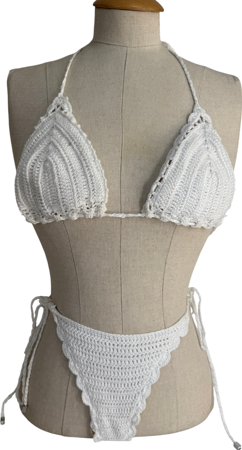 South & Beach Jasmin X Sb Sunseeker Bikini Bottoms In White Crochet & Bikini Top In White Crochet UK 10