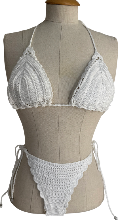 South & Beach Jasmin X Sb Sunseeker Bikini Bottoms In White Crochet & Bikini Top In White Crochet UK 10