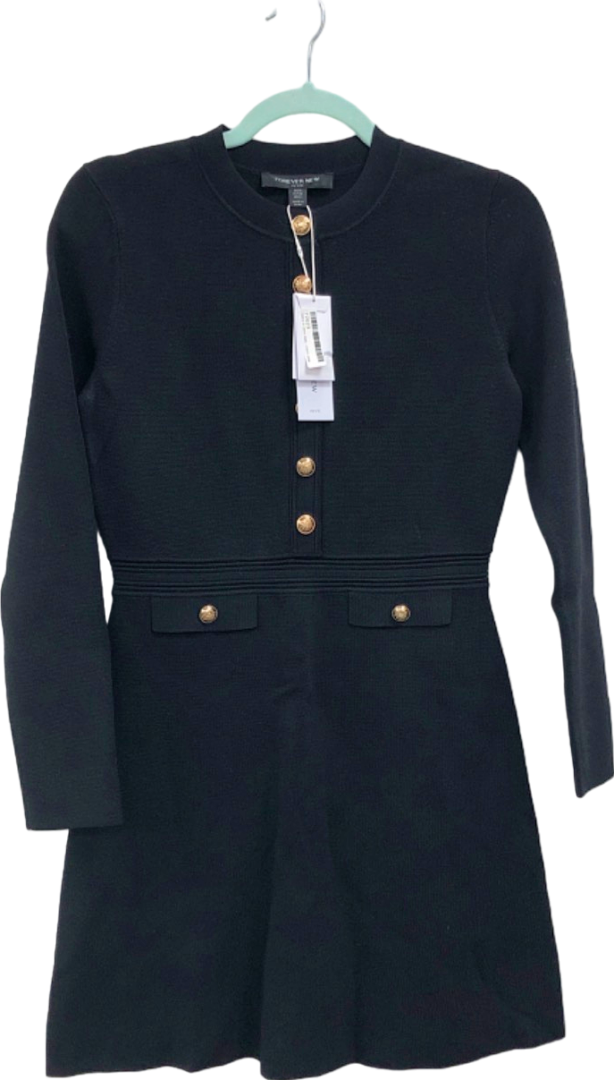 Forever New Black Dress with Gold Button Accents Size UK 8