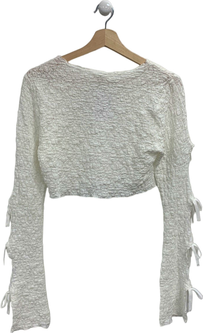 Tularosa White Textured Long Sleeve Top with Sleeve Bows UK S