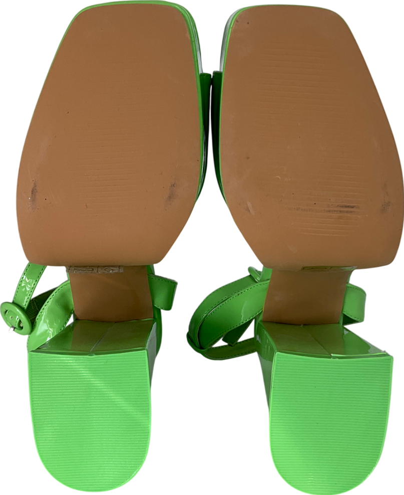 Daisy Street Platform Heeled Sandals In Apple Green Patent UK 7 EU 40 👠