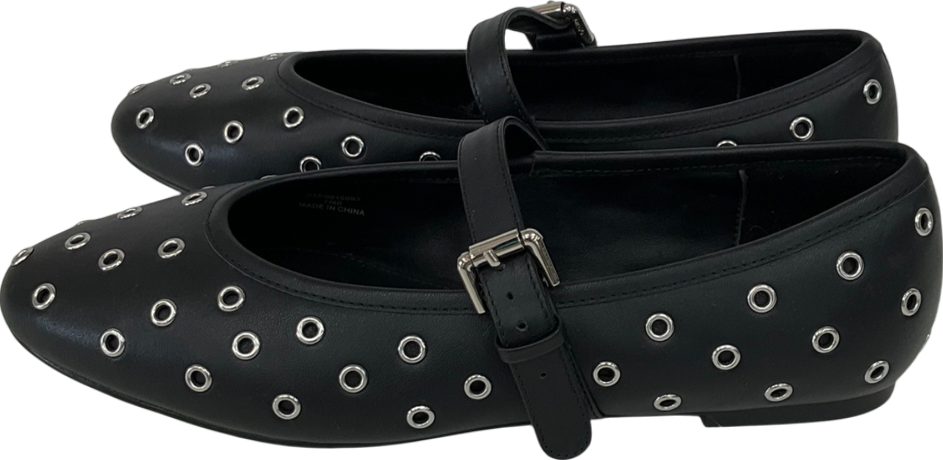 Mint Velvet Black Leather Eyelet Pumps UK 7 EU 40 👠