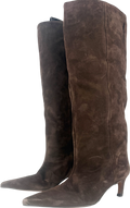 ASOS Brown Pull-on Kitten Heeled Knee Boots In Chocolate Suedette UK 5 EU 38 👠