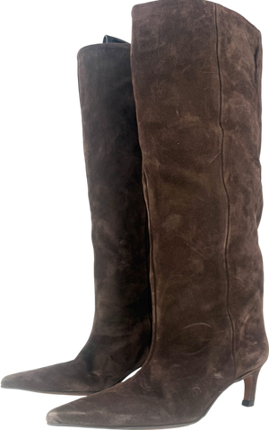 ASOS Brown Pull-on Kitten Heeled Knee Boots In Chocolate Suedette UK 5 EU 38