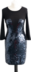 MARKUS LUPFER Black & Navy Sequin Front Knit Dress UK S