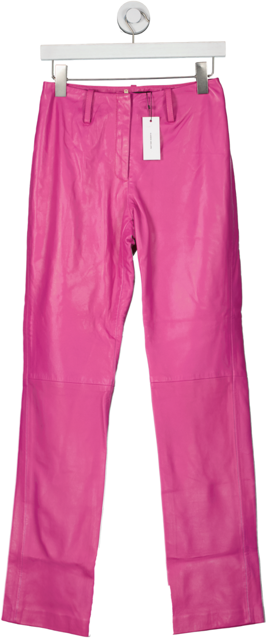 Karen Millen Pink Leather Straight Leg Low Waist Trousers UK 6