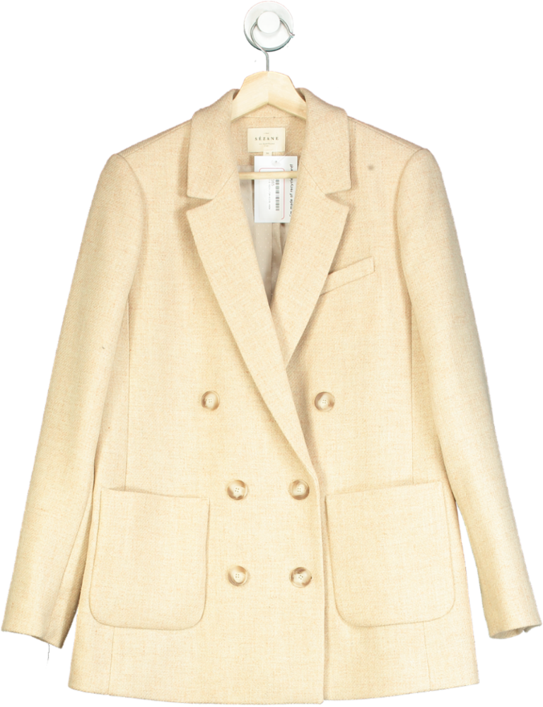 Sézane Cream Double-Breasted Blazer UK 8