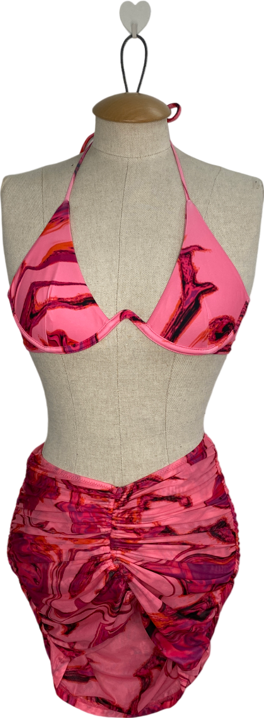 Mars the Label Pink Marble Print Bikini Set With Sleeves UK 8