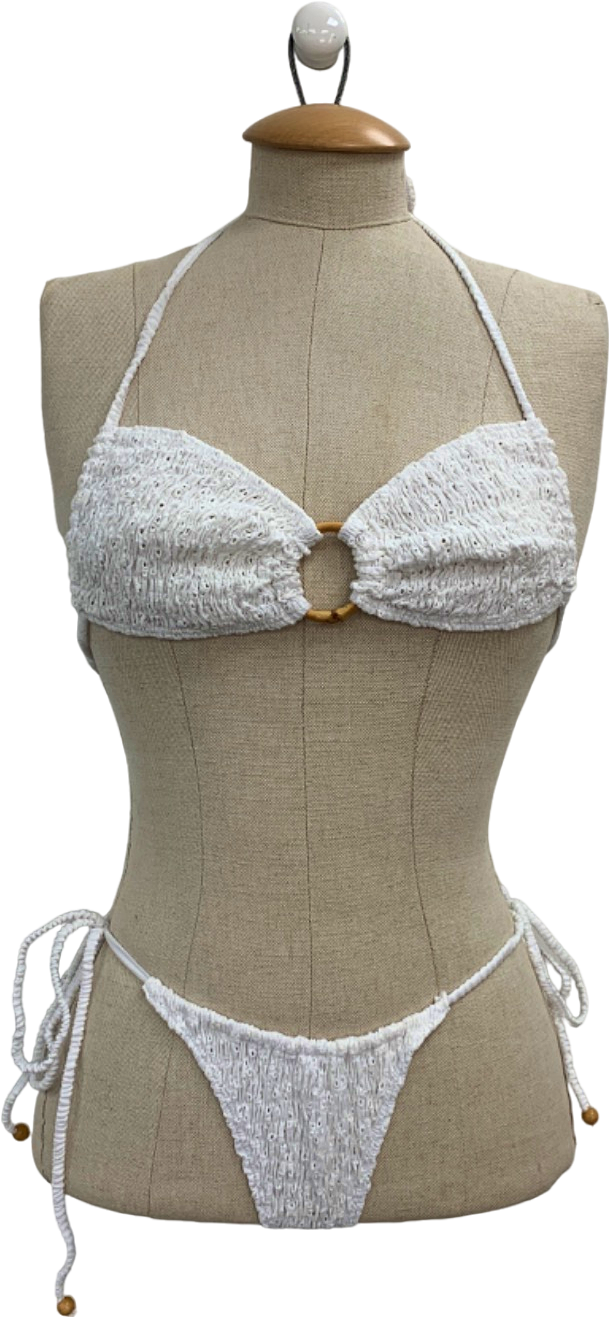 Indah White Textured Bikini Set UK S