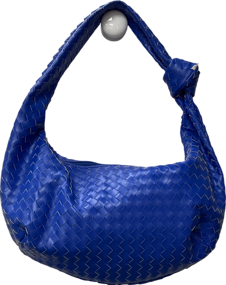 Ego Woven Knotted Strap Detail Oversized Shoulder Bag In Blue Faux Leather One Size