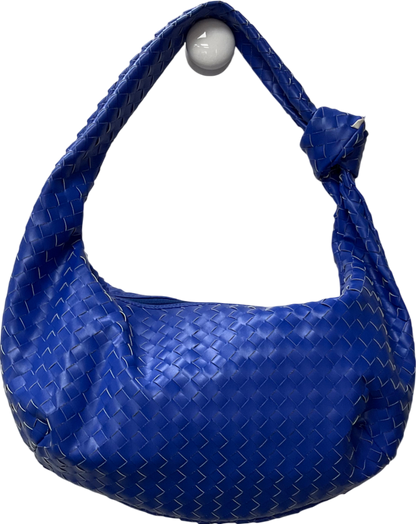 Ego Woven Knotted Strap Detail Oversized Shoulder Bag In Blue Faux Leather One Size