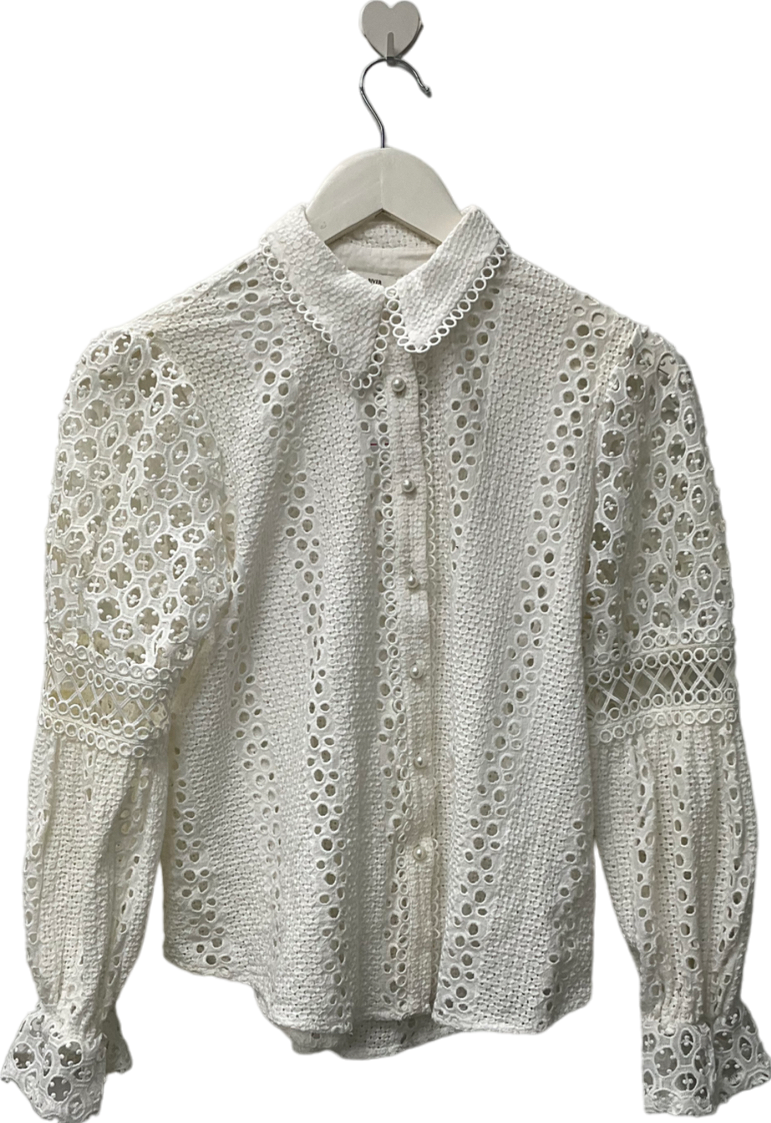 River Island White Frill Cut Long Sleeved Shirt UK 8