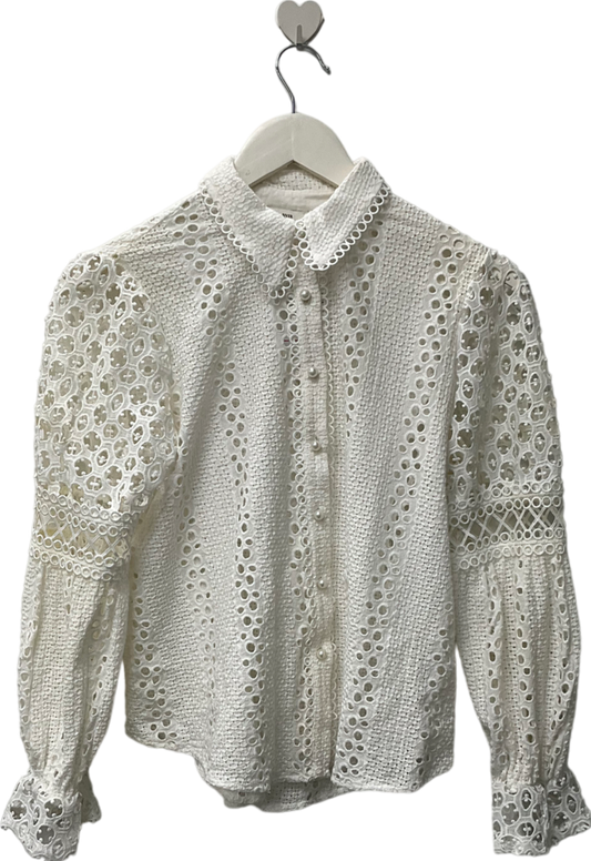 River Island White Frill Cut Long Sleeved Shirt UK 8