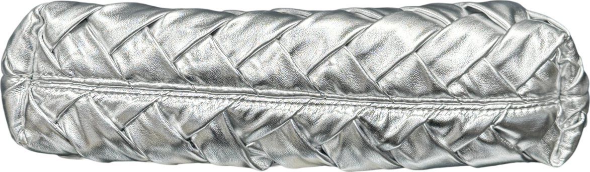 lipsy london Metallic Silver Weave Grab Handle Clutch Bag With Chain Strap