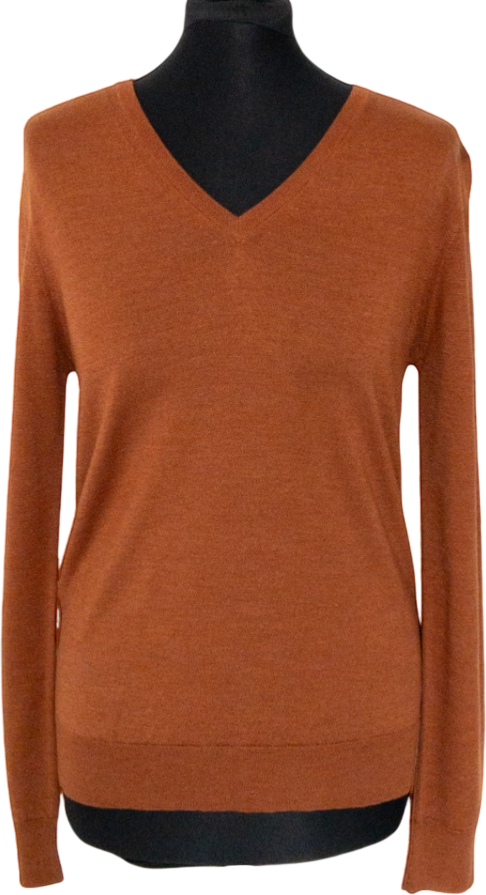 SUNSPEL Rust Brown Luxury Merino Wool & Silk Blend Jumper UK XXS