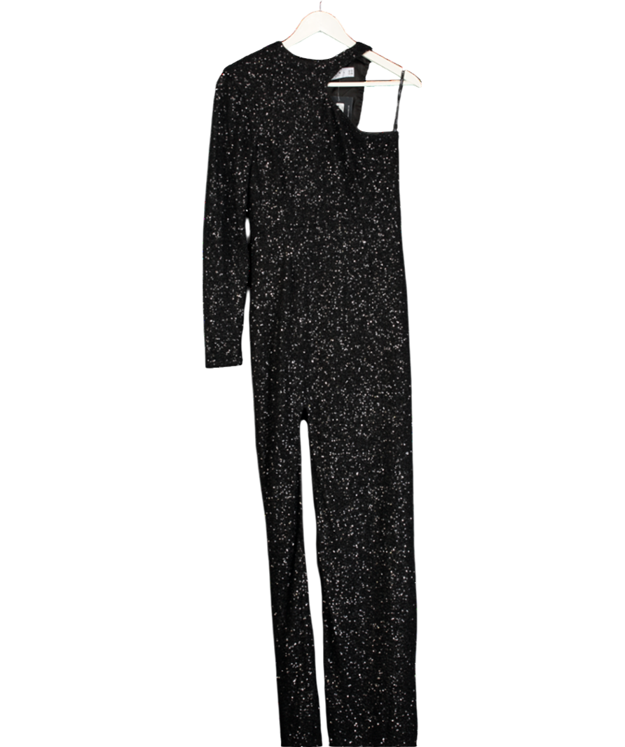 Club L Kelsey Black Sequin One Sleeve Cut Out Long Sleeve Maxi Dress UK 10