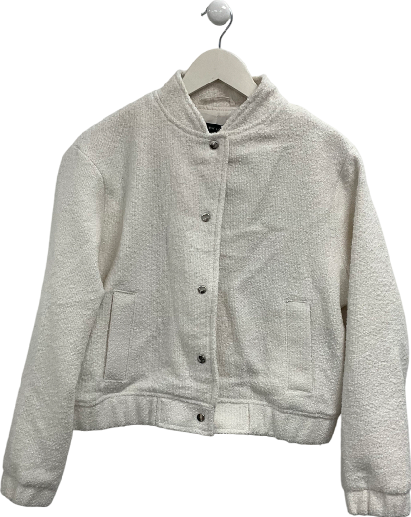 New Look Cream Off White Bouclè Bomber Jacket UK 10