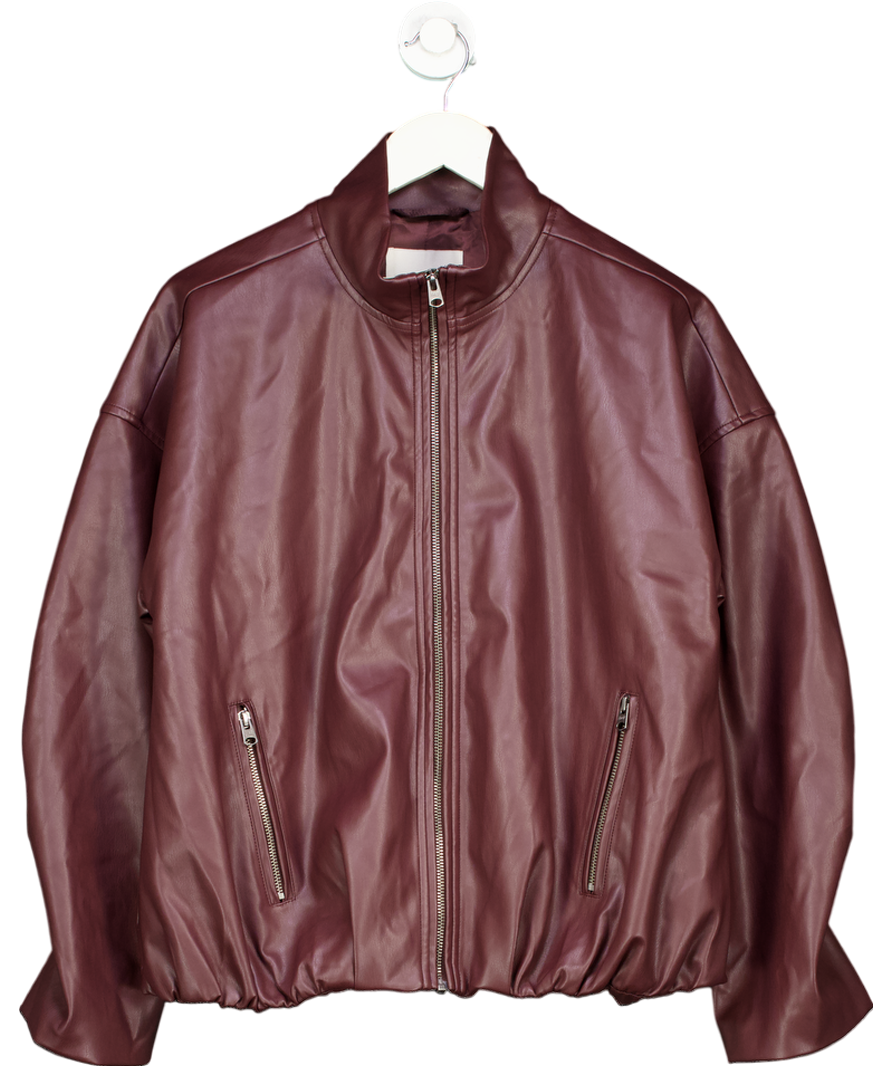 Abercrombie & Fitch Red Bubble Hem Vegan Leather Bomber Jacket UK M