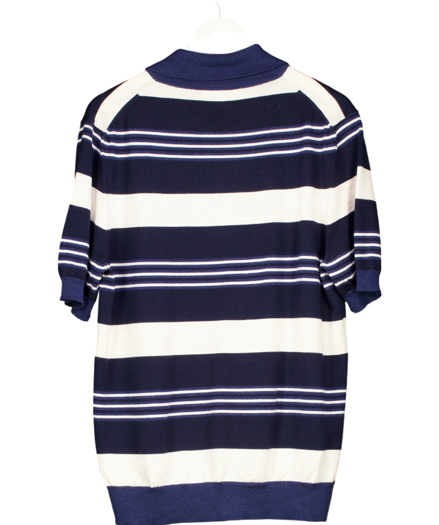 Mr Porter Blue Camp-collar Striped 100% Merino Wool Polo Shirt UK XL